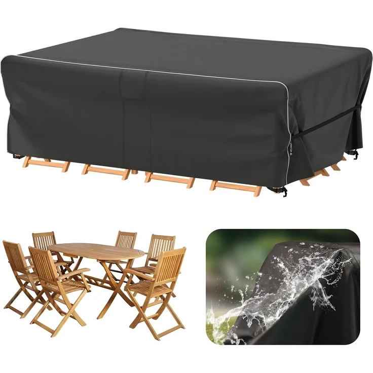 Velway Gartenmöbel Abdeckung Wasserdicht 200 x 160 x 74 cm - Winddicht Schutzhülle mit Reflektierender Streifen 600D Oxford Möbelsets Abdeckung Staubfest Abdeckhauben für Gartentisch Sitzgruppe Schwarz – Bild 1