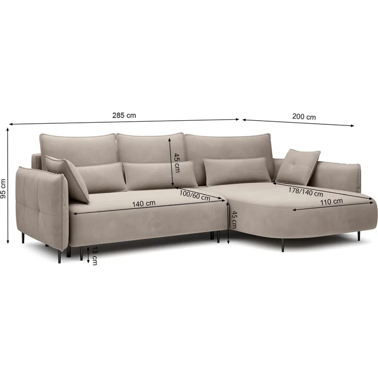 Selsey 'Oblivio' Ecksofa mit Schlaffunktion, Bettkasten, Samt wasserabweisend, Ottomane rechts, Grau – Bild 4