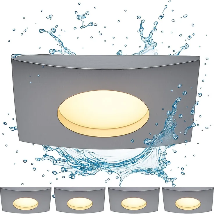 4er Set LED Einbauleuchte, ALU, dimmbar, eckig, IP44, L 8 cm