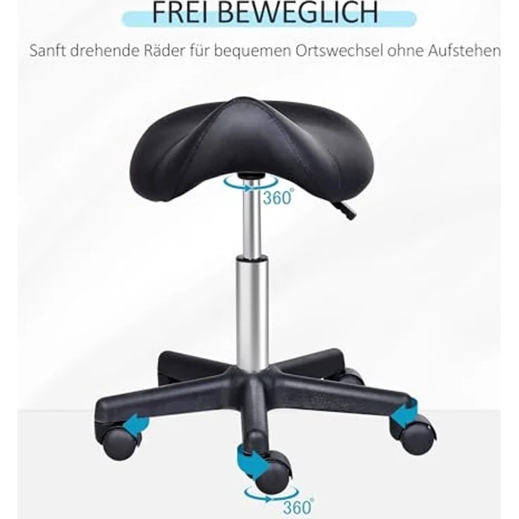 HOMCOM Rollhocker Höhenverstellbarer Drehhocker Arbeitshocker mit Rädern Drehbarer Salonstuhl Sitzhocker Salon Hocker Kunstleder Schwarz 35 x 38 x 43-55H cm – Bild 4