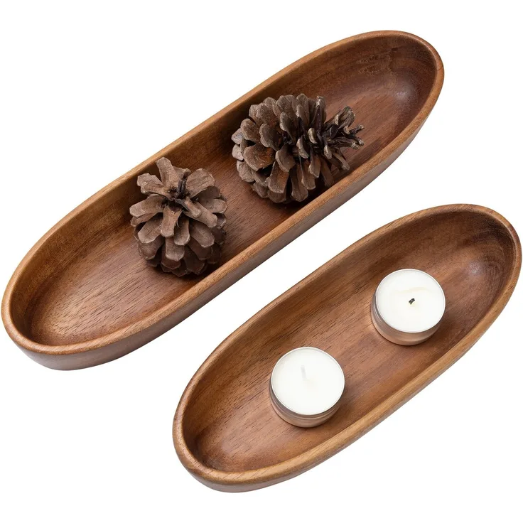 Navaris Aufbewahrungskorb 2er Set Holzschale 2x Dekoschale aus Akazienholz 2er Pack Schlüssel (1 St), Deko Schale Holzschüssel Set klein Holz Schüssel Set kleine Schalen