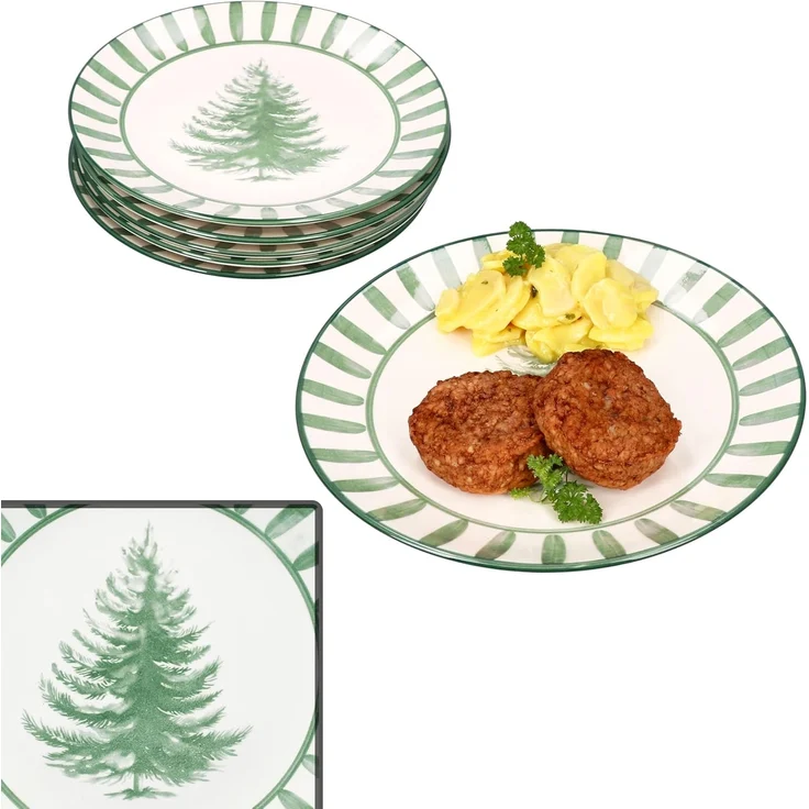 MamboCat Speiseteller 6x Wald grün Speiseteller Steingut 6 Personen Essteller Weihnachten, Weihnachtsgeschirr, Winter, Weihnachtsset, Geschirr – Bild 1