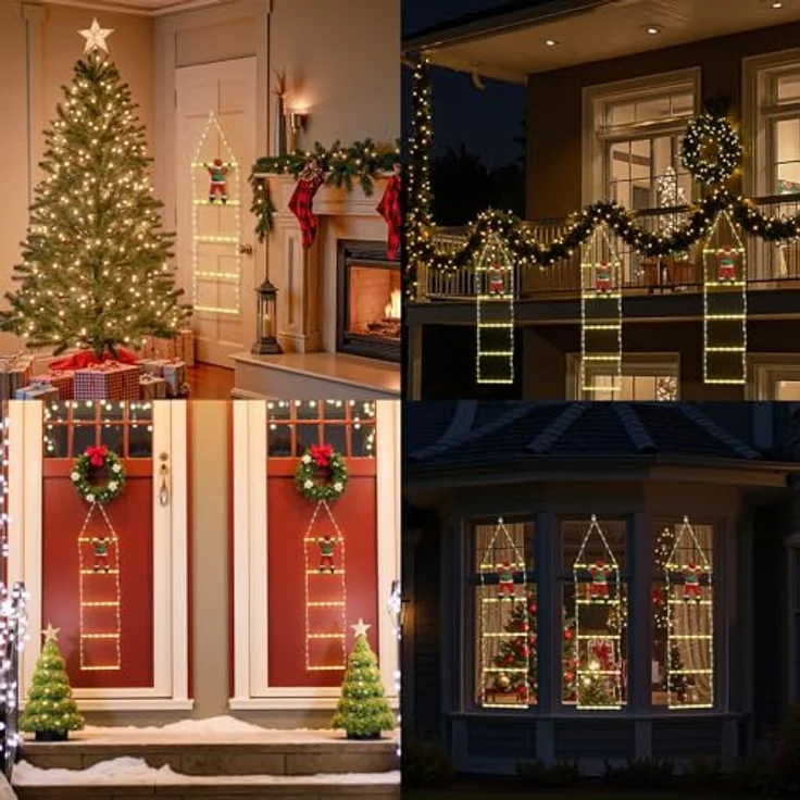 LEDYA 1,25M Leiter Lichterkette mit Weihnachtsmann, 98 LED Weihnachtsbeleuchtung Strombetrieben mit Timer, Speicherfunktion, 8 Modi für Innen- & Außen Weihnachtsbaum Fenster Weihnachten Deko, Warmweiß – Bild 7