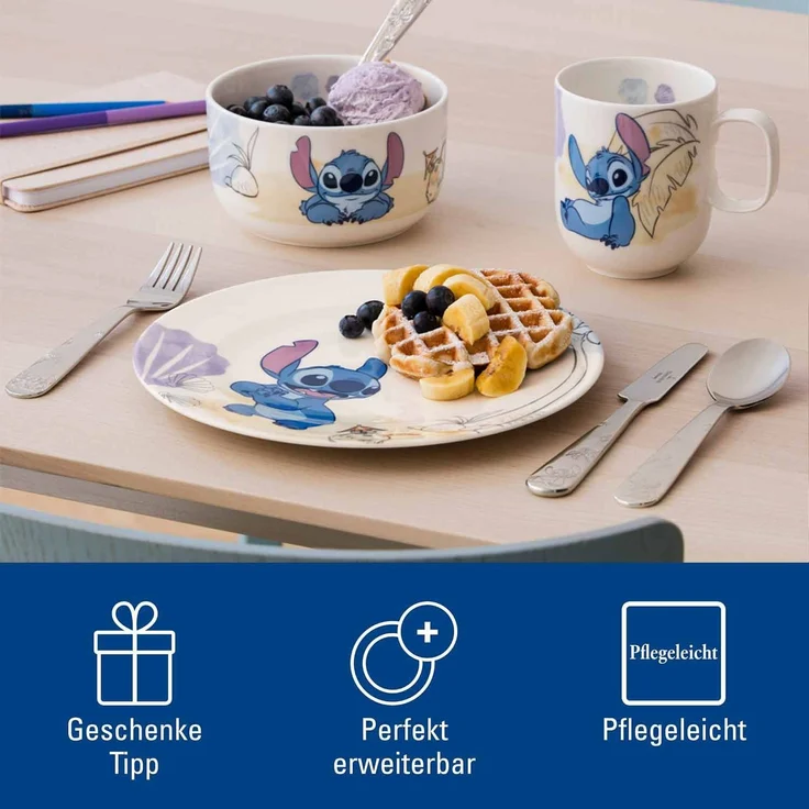 Villeroy & Boch - Disney Stitch Kindergeschirr Set 7tlg, Spülmaschinenfest, Mikrowellensicher, Geschirr und Besteck für Kinder, Premium Porzallan – Bild 3