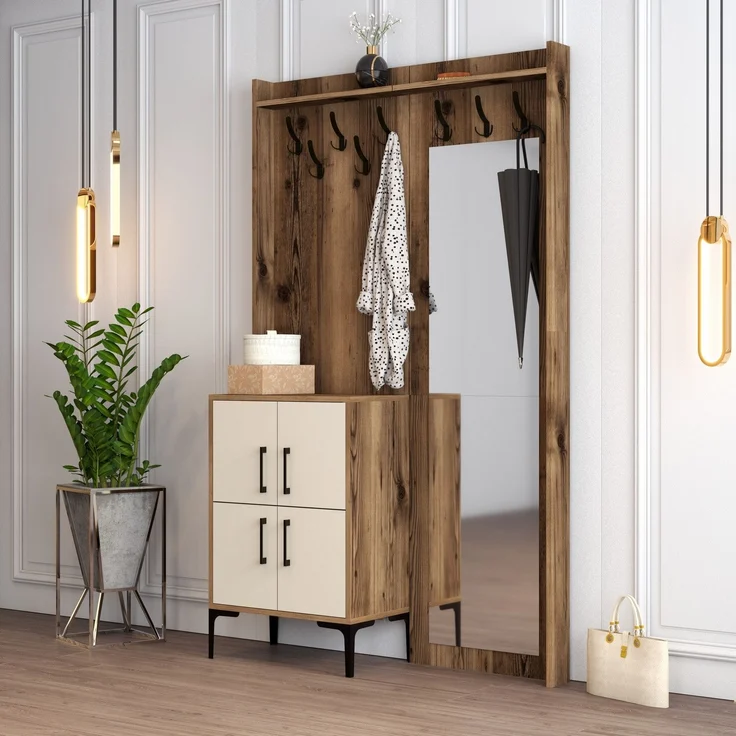 Skye Decor 'Berlin BC - Walnut, Cream' Garderobe, Walnuss / Creme, 120 x 200 x 35 cm – Bild 2