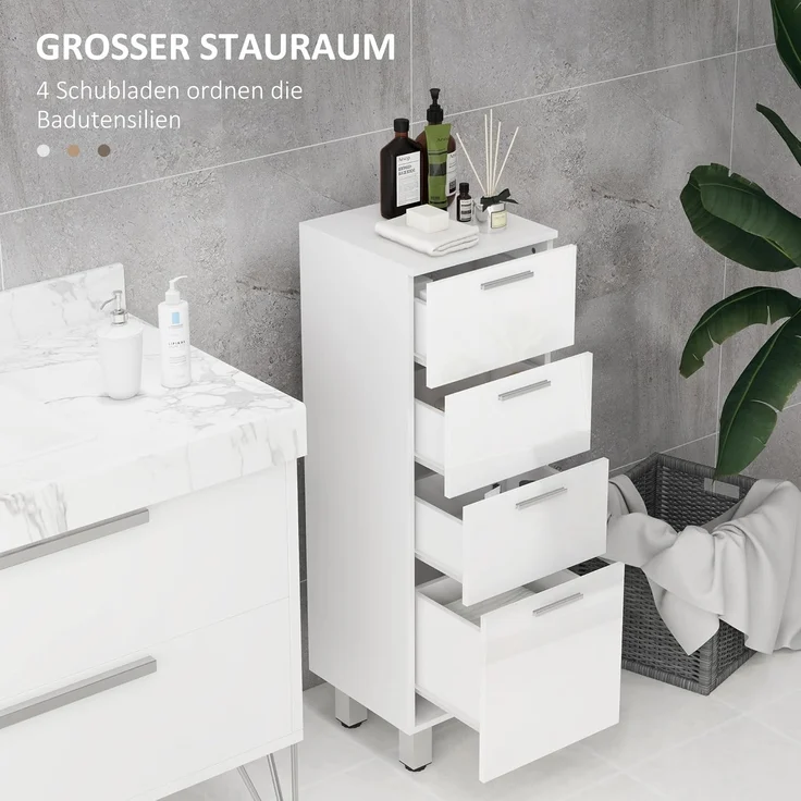 Kleankin Badkommode Badezimmerschrank (Badezimmer-Aufbewahrungsschrank, 1 St, mit Schublade, verstellbare Füße), 30 x 30 x 93 cm, Weiß – Bild 4