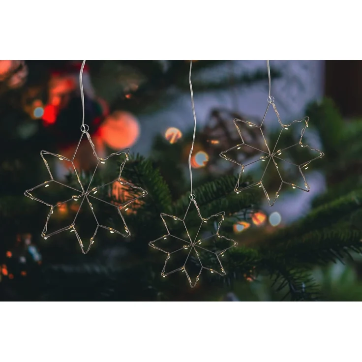 Idena LED Stern Kristall, LED fest integriert, warmweiß, 3er Set, mit Timer, für Innen und Außen, Weihnachtsdeko – Bild 6