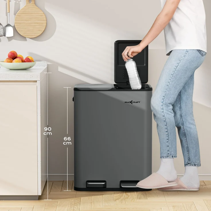MAXCRAFT Mülleimer / Treteimer mit Soft Close Deckel und 2 Inneneimern - 60 Liter in Anthrazit – Bild 4
