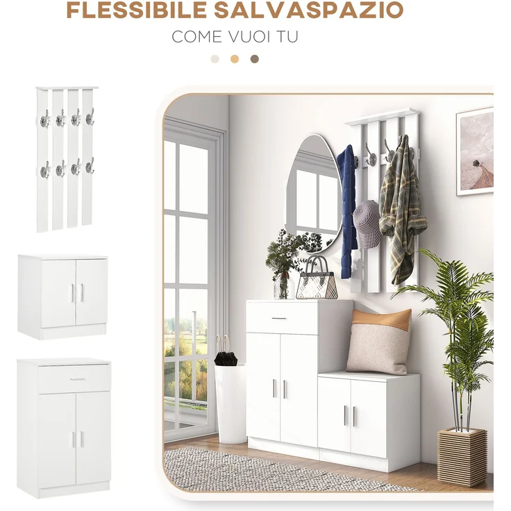 Kombinierter Schuhschrank mit Kleiderhaken für den Eingangsbereich und das Schlafzimmer, Holz, 100 x 32 x 187 cm, weiß – Bild 6
