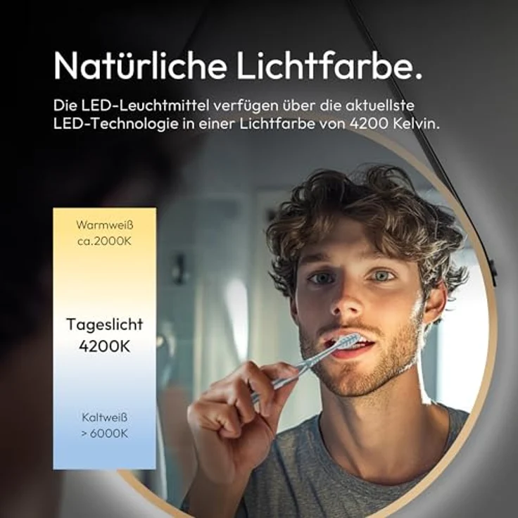 Talos Golden Light Spiegel, runder Wandspiegel Ø 80 cm mit mattem Aluminiumrahmen und indirekter LED-Beleuchtung – Bild 4