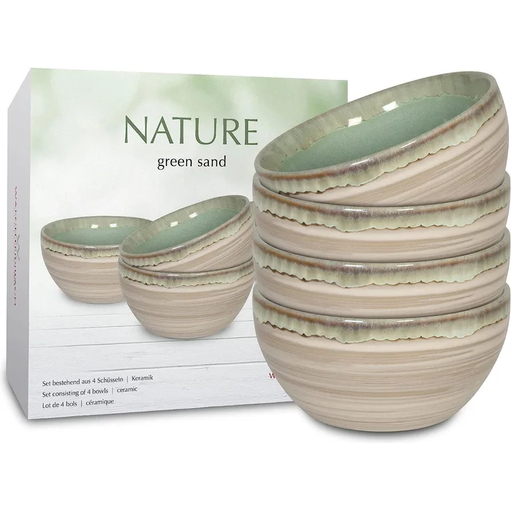 Waechtersbach Nature Green Sand Müsli, 4er Set, Schale, Müslischale, Schüssel, Frühstücksschale, Keramik, Ø 13 cm, 41 5 000 0011