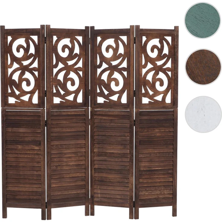 Paravent T568, Raumteiler Trennwand Sichtschutz Raumtrennung, Ornamente klappbar Paulownia Holz 170x160cm ~ braun – Bild 9
