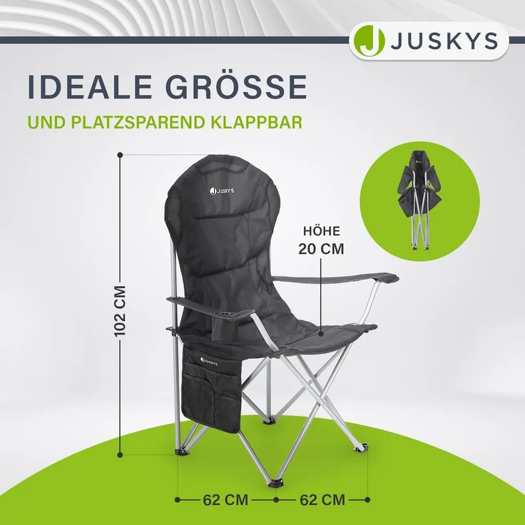 Juskys Campingstuhl Lido mit Getränkehalter & Tasche - Camping Klappstuhl gepolstert - Faltstuhl Angelstuhl Strandstuhl Chair - Stuhl Schwarz – Bild 8