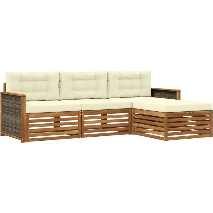 vidaXL Outdoor-Sofagarnitur 4 stk. 3-Sitzer Natur und Creme 3383198 – Bild 2