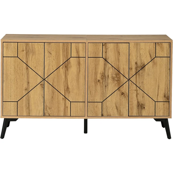 Merax Sideboard mit Wellenmuster, 4 Türen mit Rückprallmechanismus, Aufbewahrungsschrank, Holzfarbe – Bild 10