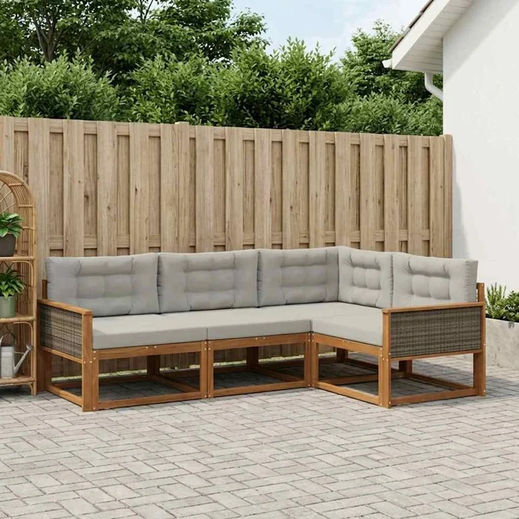 vidaXL Outdoor-Sofagarnitur 4 stk. 4-Sitzer Natur und Hellgrau 3382519 – Bild 1