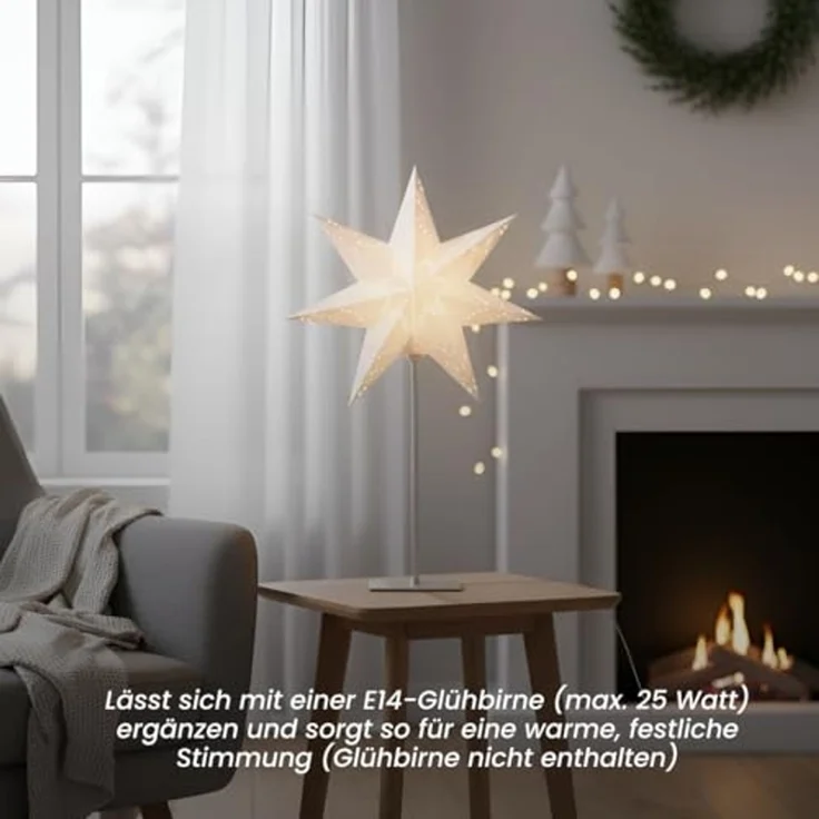 Star Sensy Tischlampe, 3D Papierstern, Weiß, Metallfuß, H: 55 – Bild 7