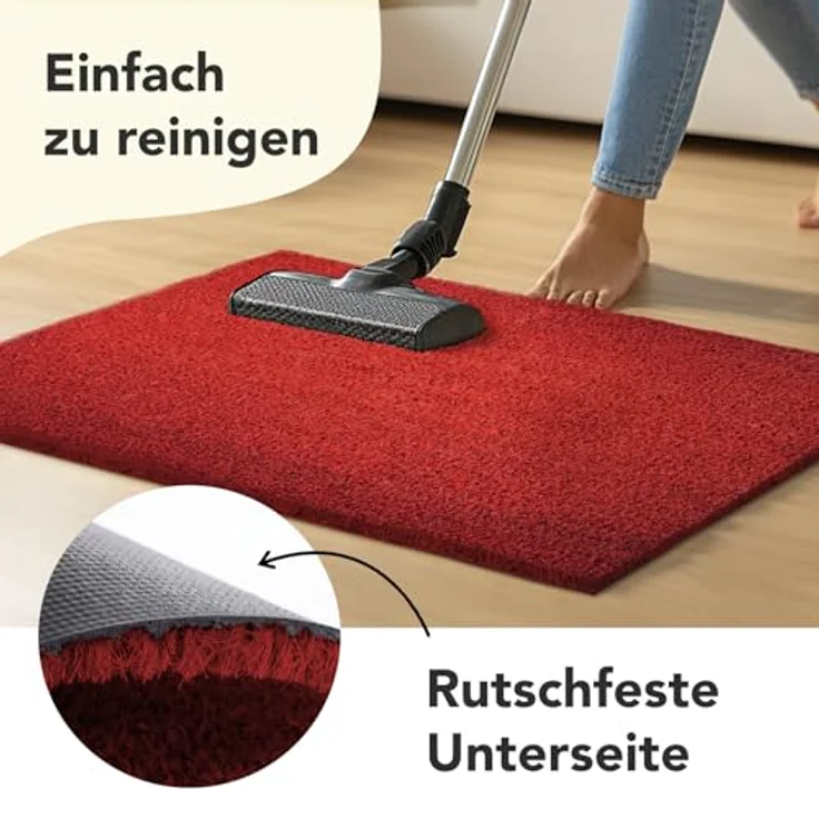 KARAT Fußmatte für Außen und Innen,40x80 cm Rot 17mm Höhe, Türmatte aus Kokos, Schmutzfangmatte, Kokosmatte mit Rutschfester Rückseite für Haustür, Eingang – Bild 4