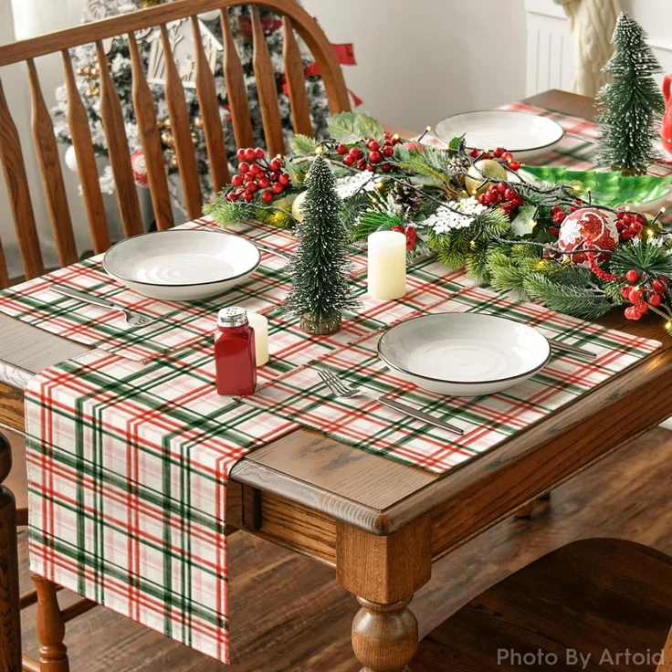 ABC Weihnachts-Platzset im Büffelkaromuster, 6-teilig, rot-grün kariert, 30 x 45 cm – Bild 5