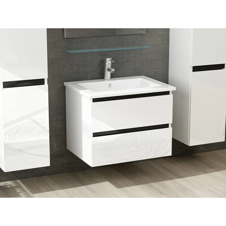 Homeline Badmöbel Set mit Schubladen Glas ablage (Dennis Weiss, 60 cm 2X Hochschrank) – Bild 4