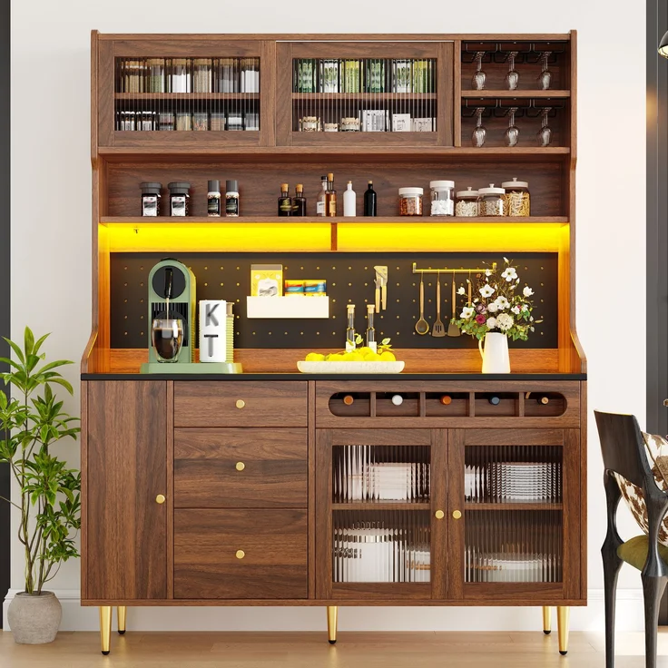 Hochschrank 145 x 39 x 171 cm aus Glas und MDF mit LED-Beleuchtung und Schiebetüren – Bild 3