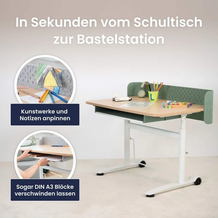 Ergotopia 'Desktopia Kids' Kindertisch, höhenverstellbar, Holz & Rostfreier Stahl, 108 x 90 x 56 cm – Bild 3