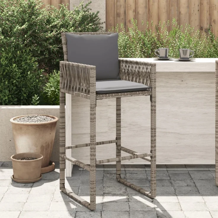 vidaXL Garten-Barhocker mit Kissen 2 Stk. Grau Poly Rattan 368707 – Bild 1