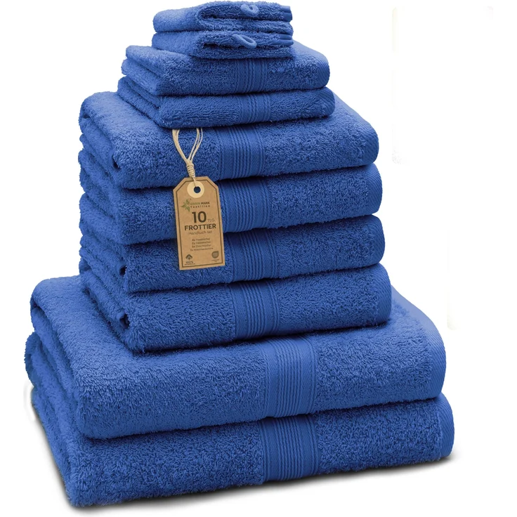 Green Mark Handtuch-Set mit 10 Teilen – 100% Baumwolle – 4 Handtücher 50×100 cm, 2 große Duschtücher 70×140 cm, 2 Gästetücher 30×50 cm und 2 Waschhandschuhe – Royalblau – Bild 1