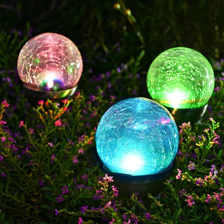 GIGALUMI Solarlampen für außen Garten, Solarleuchten Gartenleuchten Deko, 3 Stück LED Farbwechsel Glaskugel, Wasserdicht Solar licht für außen, Garten, Balkon, Terrasse, Wege, Blumen – Bild 4