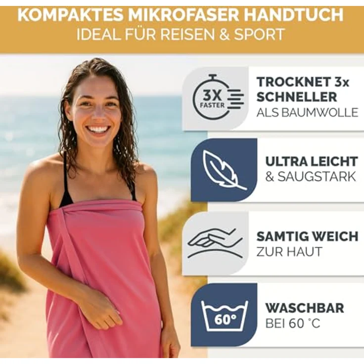 Blumtal Sporthandtuch Mikrofaser Handtuch - kompakte Mikrofaser Handtücher, Mikrofaser (inkl. Transporttasche, einzeln oder als Set verfügbar, 2-St), ultra leicht & schnelltrocknend, Reisehandtuch, Strandhandtuch – Bild 3