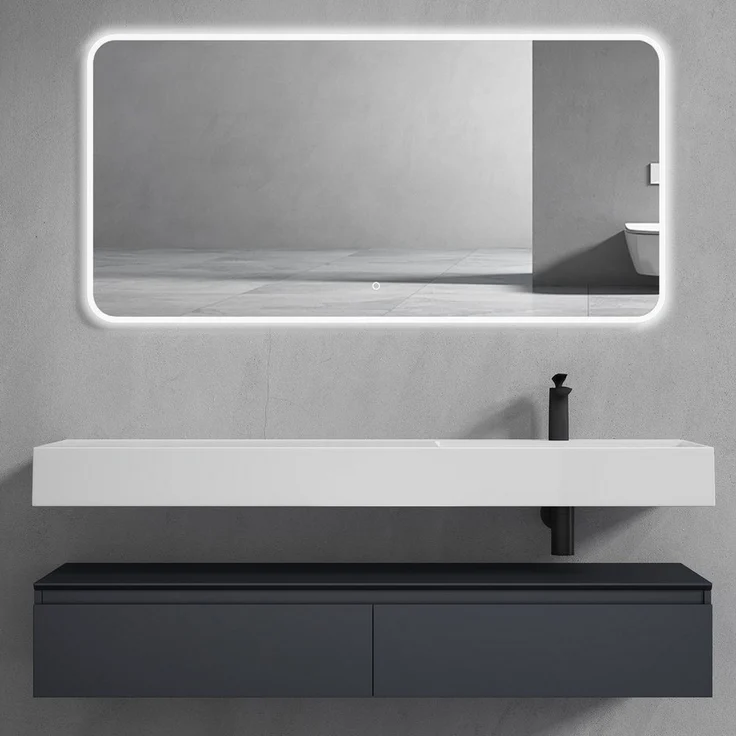 doporro Waschbeckenunterschrank Badmöbel Set Holzstruktur Schubladen Unterschrank Soft-Close MDF UP – Bild 1