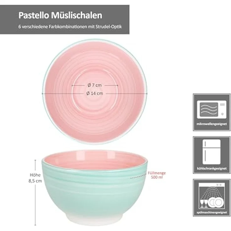 MamboCat Müslischale Pastello 6er Set Müsli-Schale Ø14cm 500ml bunte Pastell-Schüssel – Bild 6