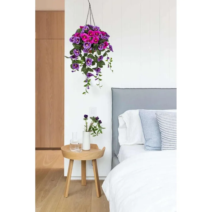 Kunstblume Pansy Stiefmütterchen Hängend 80cm lila Deko Blumen Grünpflanze – Bild 6