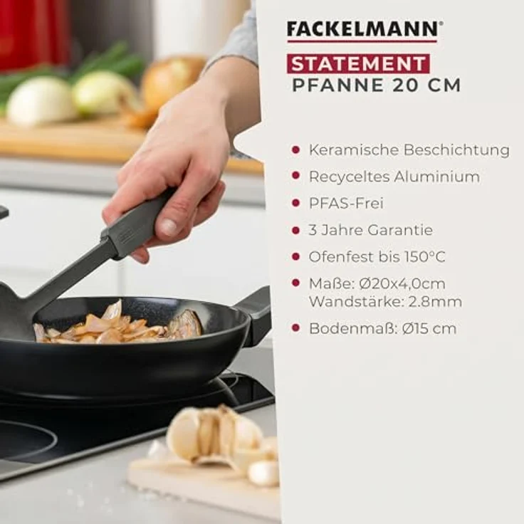 FACKELMANN Pfanne 20cm Statement – Keramik beschichtete Pfanne - Recyceltes Aluminium mit Antihaft-Beschichtung, Wabenbodenstruktur – Für alle Herdarten inklusive Induktion, PFAS-frei – Bild 4