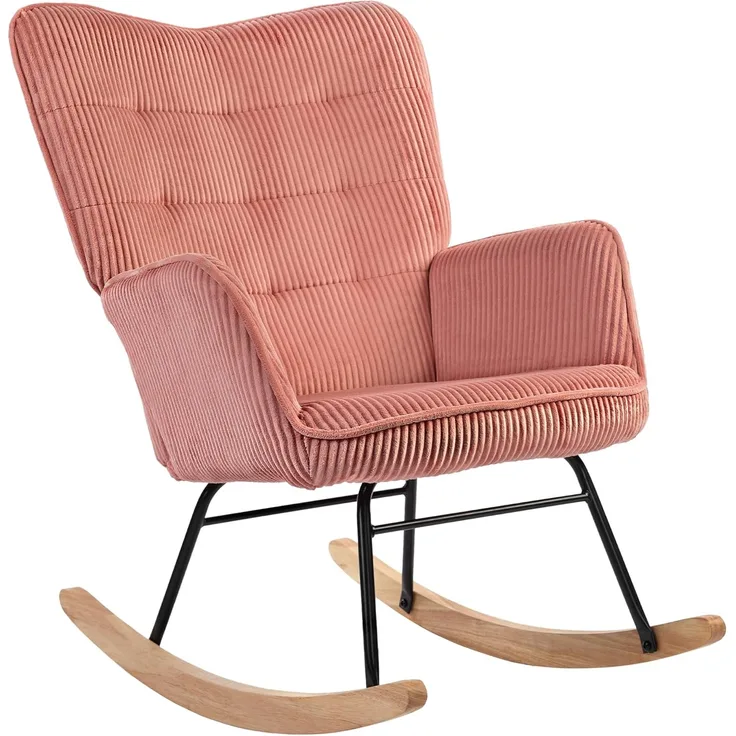 HOMCOM Schaukelstuhl Schaukelsessel mit Cordoptik, Armlehne (Schaukelsessel, 1 St), für Wohnzimmer, Schlafzimmer, Beige