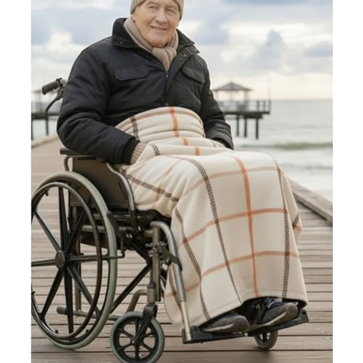 Outdoordecke Rollstuhldecke DECKE für ROLLSTUHL Beindecke Rollstuhlfahrer Kniedecke, Seniori, 3. Ecru - Gitter – Bild 4