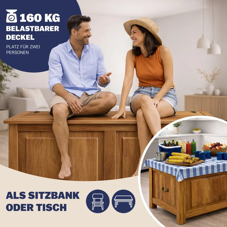 Deuba Holztruhe Truhe Antik Holz 85x44x48cm – Bild 4