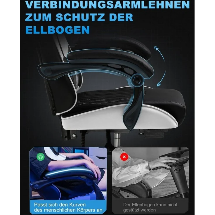 GTPLAYER Gaming-Stuhl Gamer Stuhl, Ergonomischer Bürostuhl mit Fußstütze, Kopfstütze und Lendenstütze – Bild 3