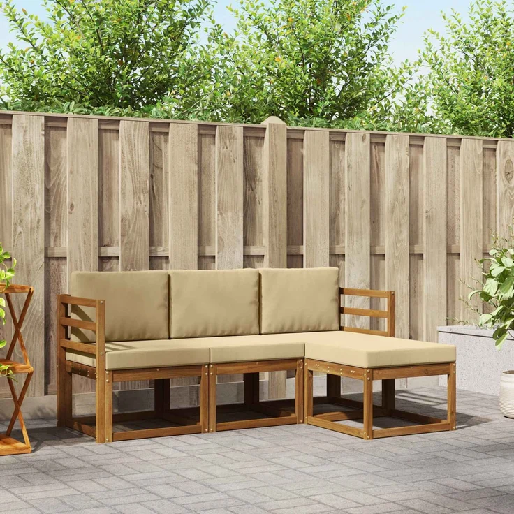 vidaXL Outdoor-Sofagarnitur 4 stk. 3-Sitzer Natur und Beige 3366206 – Bild 1
