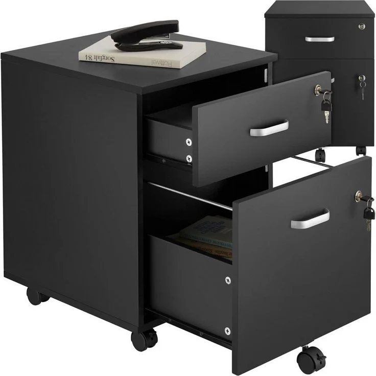 tectake Rollcontainer Rollschrank Vagur, 2 abschließbare Schubladen, mit 2 Schubladen für Dokumente im A4 Format – Bild 1