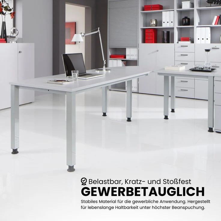 bümö manuell höhenverstellbarer Schreibtisch 200x80 cm in Nussbaum - PC Tisch höhenverstellbar & groß, höhenverstellbarer Tisch Büro, großer Computertisch verstellbar, QS-20-N – Bild 6
