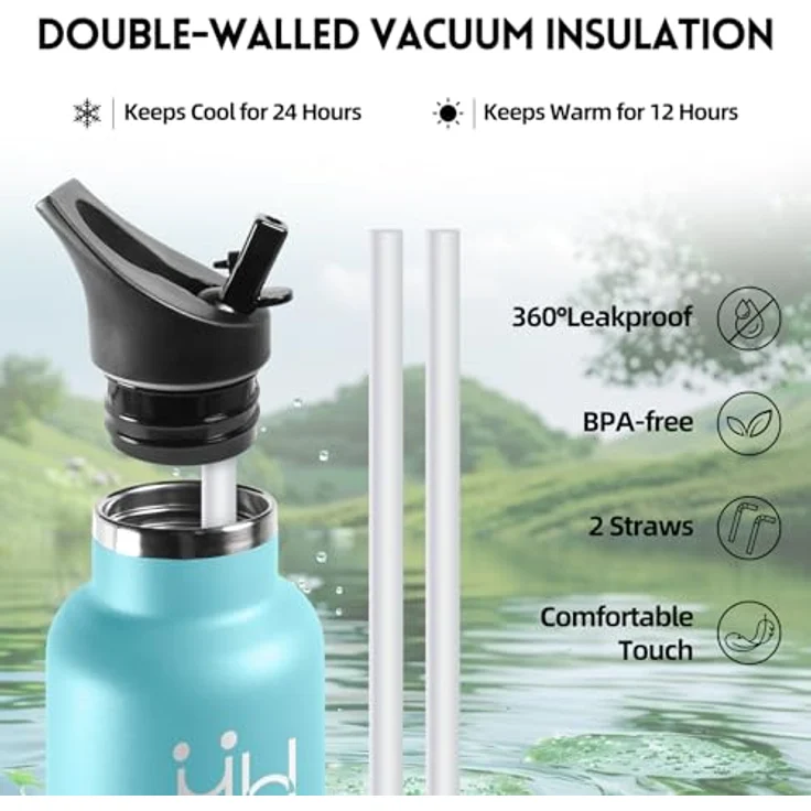 HoneyHolly Trinkflasche 1L, BPA-Frei, Trinkflasche Edelstahl, Thermosflasche, Auslaufsichere Isolierflasche Doppelwandig, Wasserflasche, Thermoskanne, mit Strohhalm, Thermoskanne Kohlensäure Geeignet – Bild 5