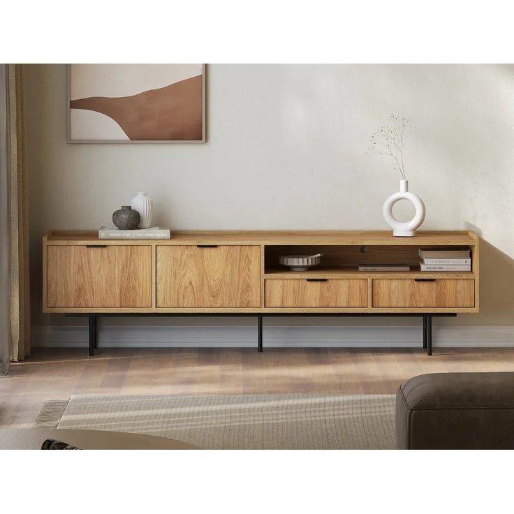 Beautysofa TV-Schrank Evron mit 2 Schubladen, 2 Türen und offene Ablage (zwei moderne Farben zur Auswahl) Breite: 200 cm – Bild 5