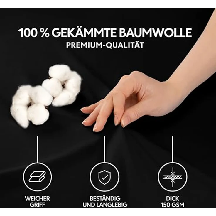 Dreamzie Premium Spannbettlaken 120x200 cm, Spannbetttuch für Dicke Matratzen bis zu 22 cm, Bettlaken 100% Jersey Baumwolle, 150 g/m², Oeko-TEX Zertifiziert - Schwarz – Bild 2