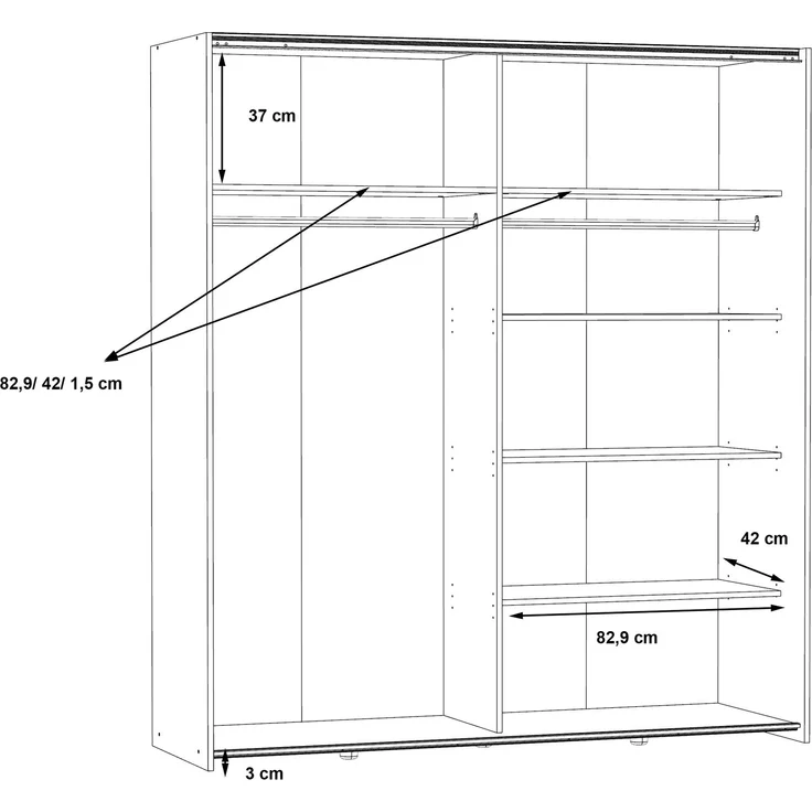 Forte KAIKAIS weißer Kleiderschrank 170, moderner Schwebetürenschrank mit Spiegelfront, 2-türig, Schlafzimmer, Holzwerkstoff, Weiß Hochglanz, 170,3 cm breit x 190,5 cm hoch x 61,2 cm tief – Bild 6