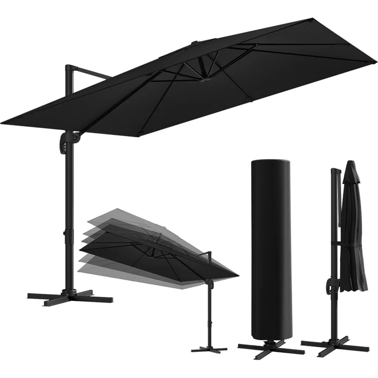 STEELSØN 'Lyrion' Sonnenschirm 300x300 cm quadratisch, neigbar und 360-Grad drehbar, schwarz, Ampelschirm inkl. Abdeckung, UV50+ – Bild 2