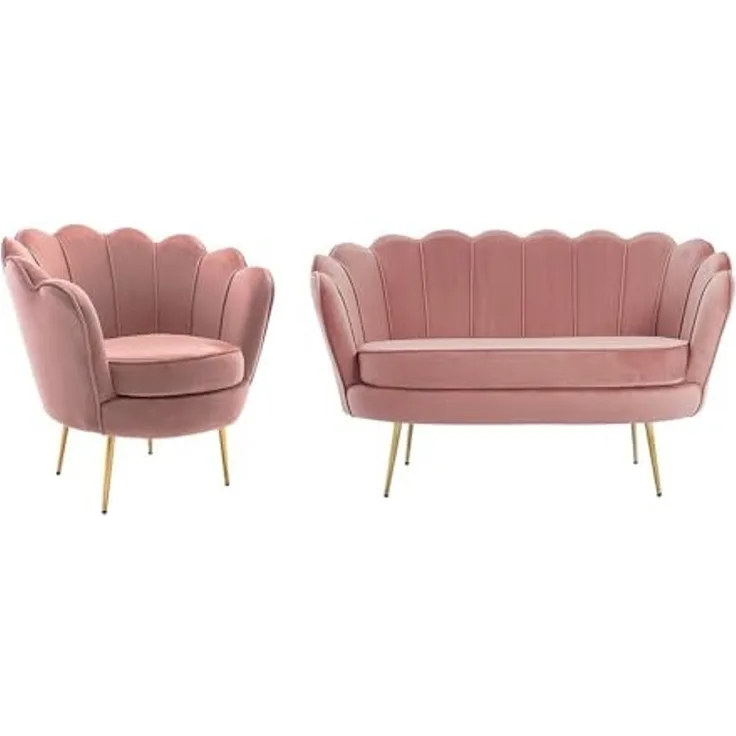 Vente-unique - DANDELION Couchgarnitur mit Sessel SamtStoff Puderrosa - B 73 cm75 cm x H 78 cm76,5 cm x L 124 cm78 cm