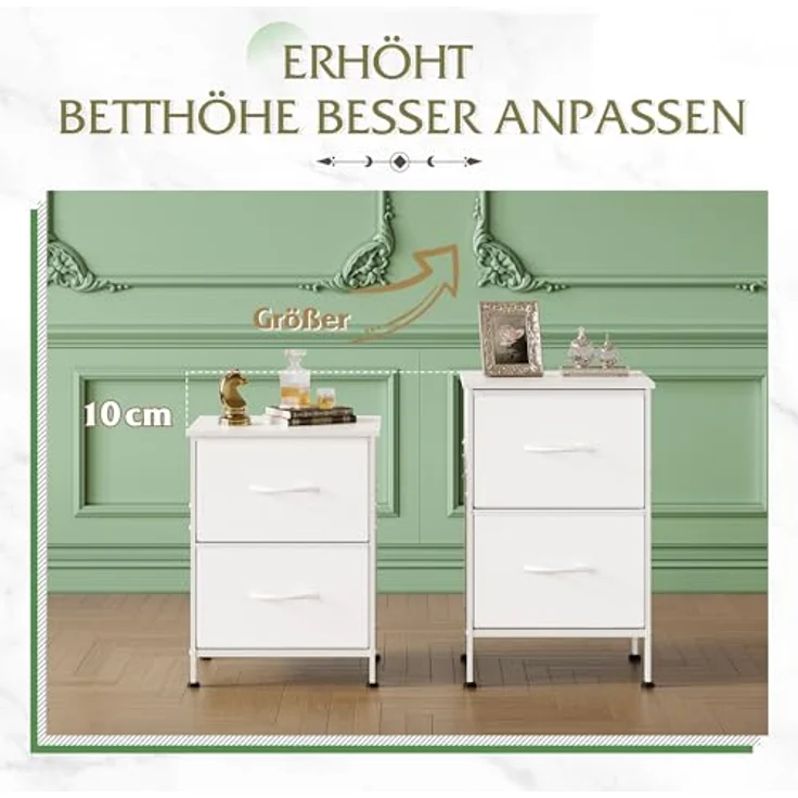 WLIVE Kommode, 2 kommode mit schubladen,Stoffschubladen mit Auszügen,für Schlafzimmer, Flur,Wohnzimmer, Kinderzimmer, mit stabilem Stahlrahmen und Holzpaneelen, weiß – Bild 7