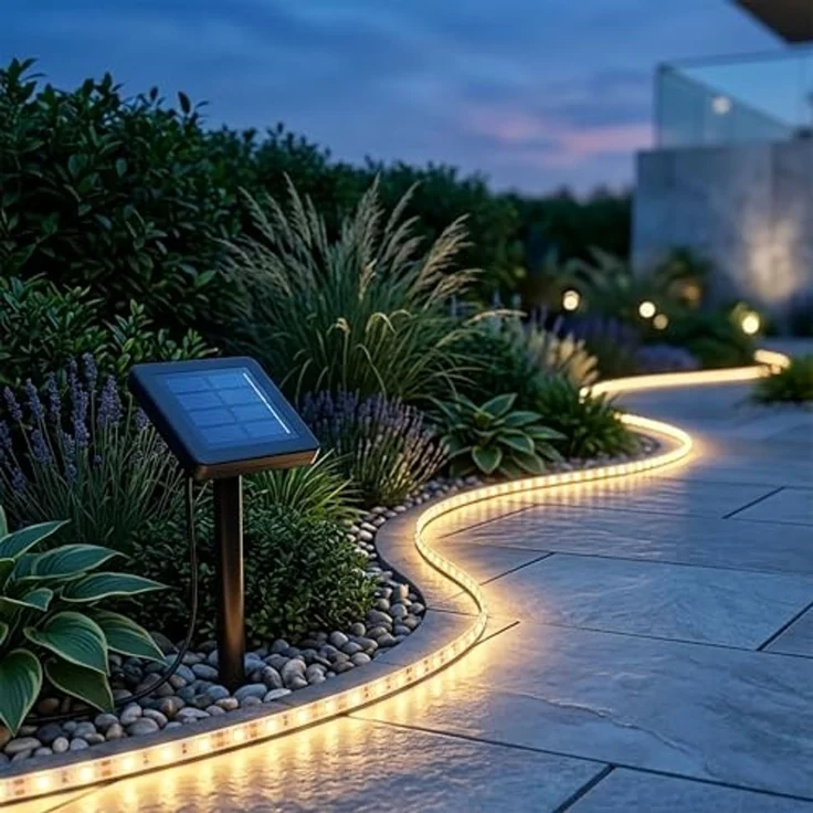 Spetebo LED Stripe Outdoor Solar Lichtstreifen selbstklebend, 120-flammig,Solar LED Stripe selbstklebend warm weiß 200 cm für Außen – Bild 4