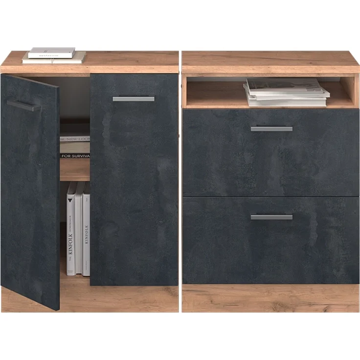Küchenschrank für Dachschrägen R-Line Schwarz Beton 120 cm 2er Set Schrankkorpuss 60 cm Tiefe Vicco – Bild 5